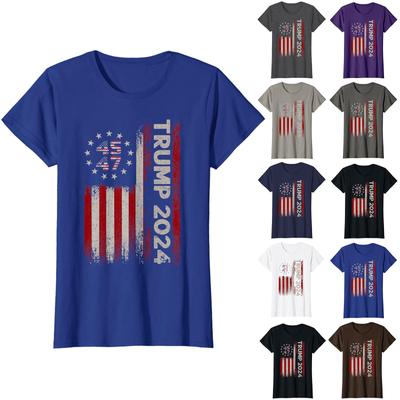 Women's Fashion Casual Letter Flag Print Round Neck Short Sleeve T-Shirt Top