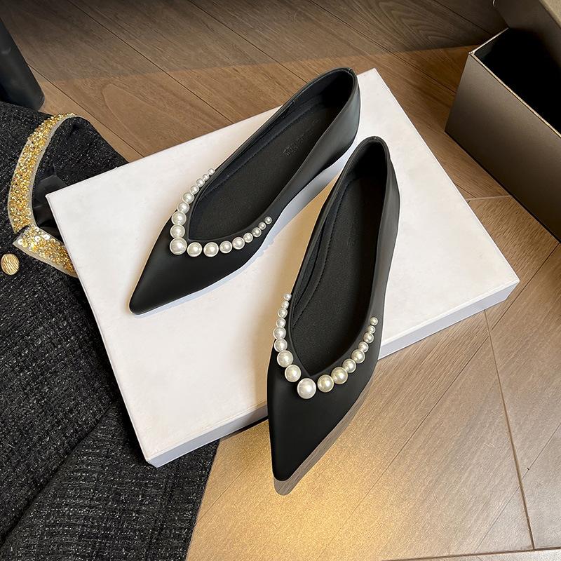 

Мода 2025 Новый Дизайн Жемчужная Отделка Женские Балетки из Шелка Женская Обувь Большого Размера Жемчужные Балетки Увеличивающие Рост Zapatos De Mujer 42 чёрный