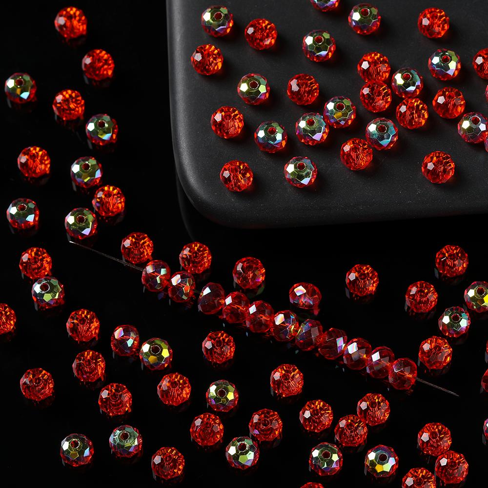50pcs AB Color Glass Faceted Flat Round Beads Spacer Loose Beads for DIY Necklace Bracelet Earring Jewelry Making Accessories