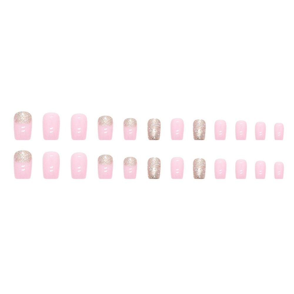24pcs Detachable Comic Nails Press on Nails DIY Long Square French False Nails Pink Blue