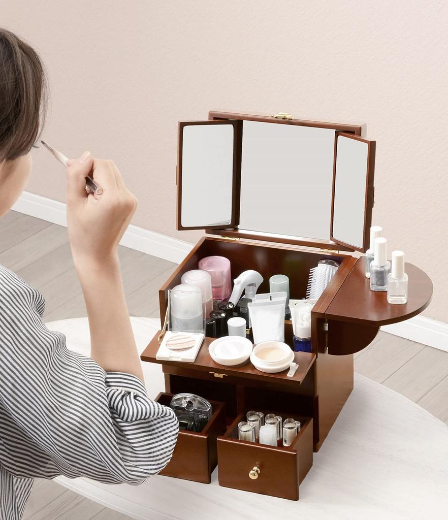 Hagiwara Makeup Box Cosmetic Box Cosmetics Makeup Tools Storage But Drawer Mirror Lightweight Width 26 X Depth 19 X Height 31 White [Compact