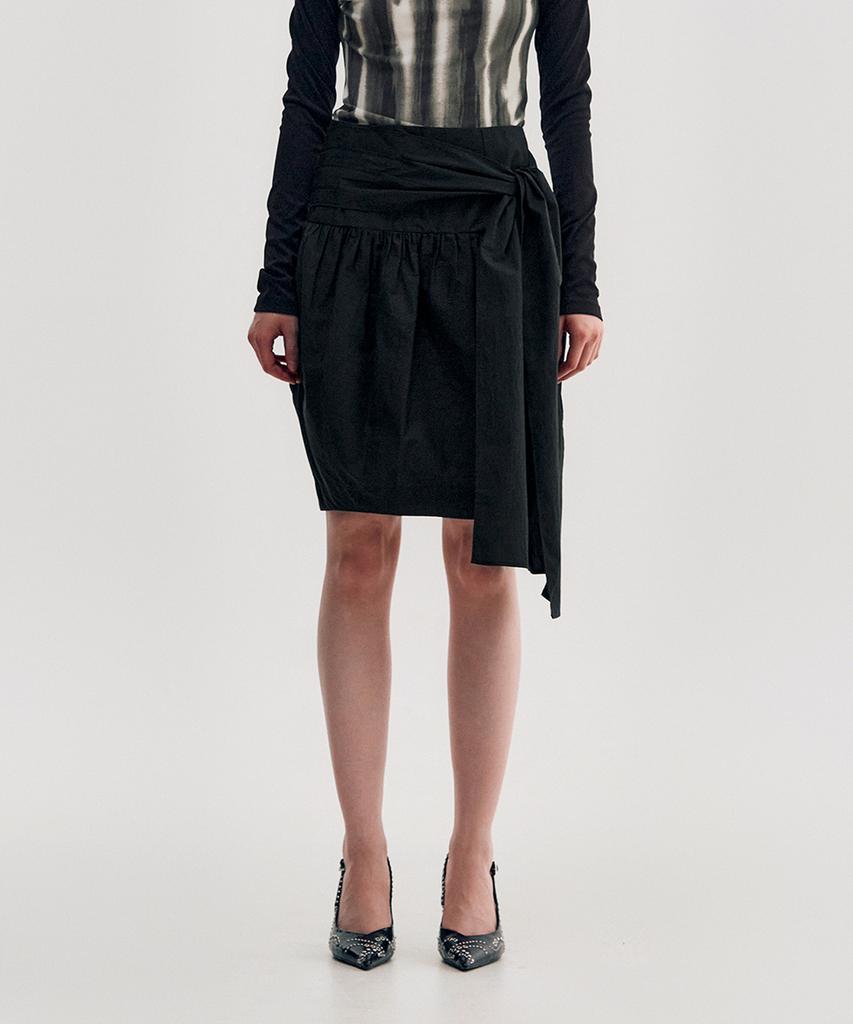 Kimjisu Pleated Tie Volume Skirt _ Black