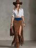 New Fringed Spliced Denim Hem Irregular Suede Skirt