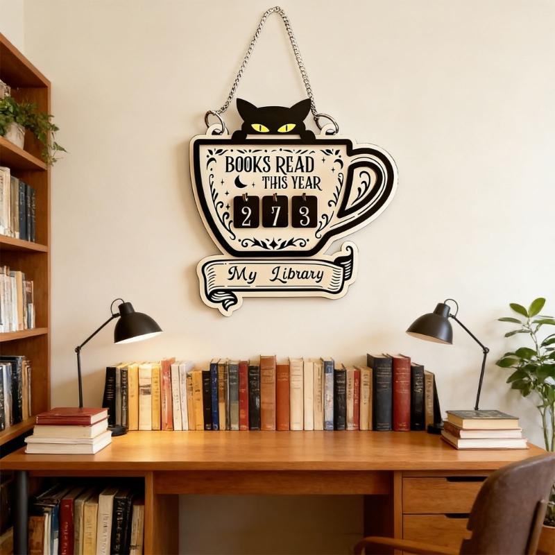 Books Read This Year Counter Book Trackers Sign Book Lover Gift for Teachers Librarians,Readers Wooden Library Decors
