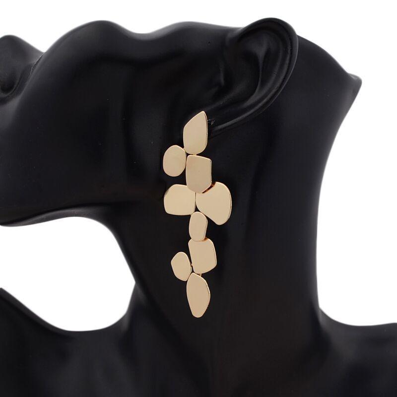 Long Exaggerated Hanging Earrings for Women Multi-layers Irregular Metal Piece Pendants Drop Earrings