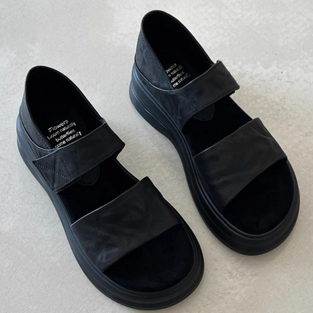 Soft leather~ platform sandals women's summer wear retro casual heightening skirt beautiful versatile soft-soled Roman shoes