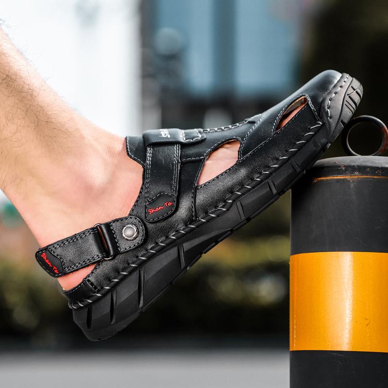 Summer Classic Men's Sandals Soft Leather Beach Sandals Outdoor Casual Lightweight Sandal Plus Size 39-48