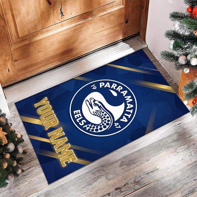 Parramatta Eels Crystal Velvet Rug, Custom Name Text Personalized Non‑Slip Floor Mat for Home Decor Gift