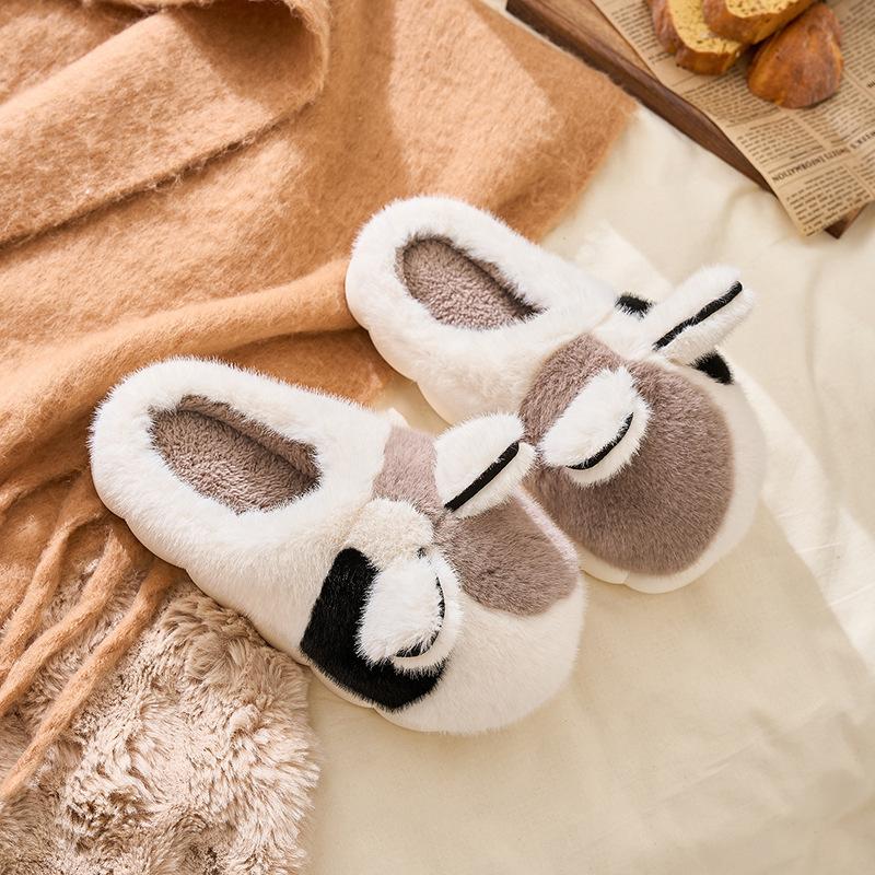 Cat Cute Cotton Slippers Winter Velvet Warm Home Use Non-slip Thick Bottom Outer Wear Couple Winter