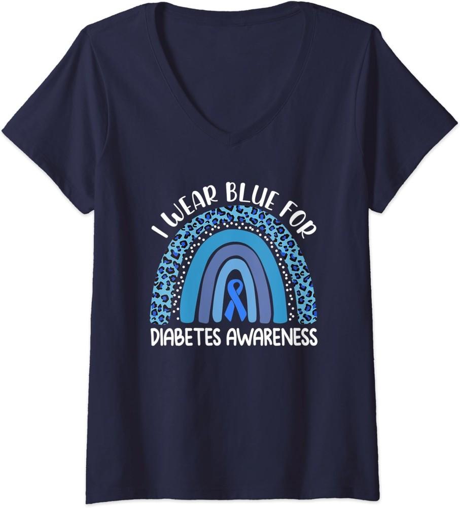 I Wear Blue For Diabetes Awareness Support Rainbow Ladies  V-Neck Tshirt Unisex T-Shirt XXXXL