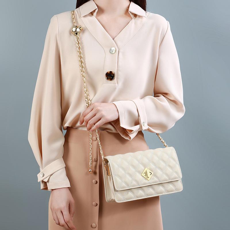 New Niche Design Crossbody Bag Genuine Leather Fashion Versatile Chain Trendy Gold Ball Square Bag