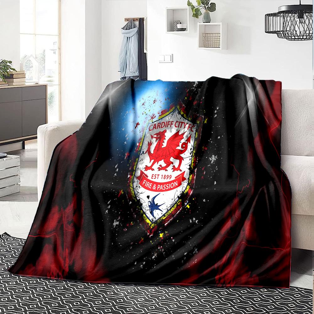 Football Club Cardiff Flannel Blanket, Soft Polyester, Modern Design, All-Season for Camping, Travel, Gifts for holidays or birthdays