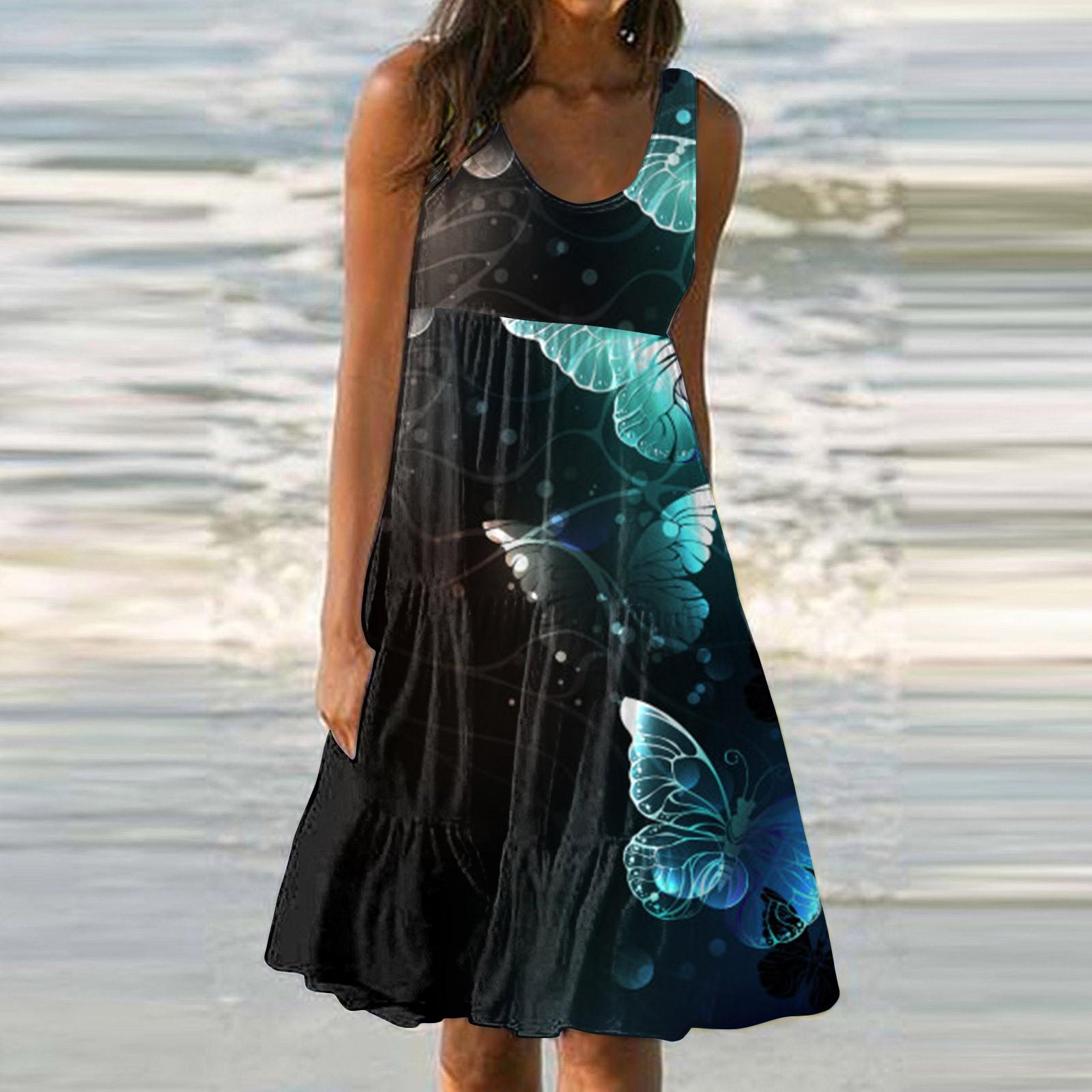 

Women s Dress Casual Butterfly Print Beach Skirt Sundress XXXL