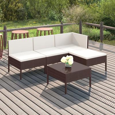 Vidaxl 5-Cz. Garden Lounge Set, Cushions, Polyrattan, Brown