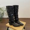 Fashion Designer Women's Boots Autumn Cosy Pointed Toe Woman Shoes Fashion Sexy Knee-High Boots for Women Rivet Belt Buckle Thick Heel