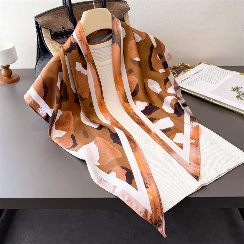 Leopard print imitation silk women's scarf workplace versatile silk scarf shawl waist triangle scarf headscarf scarf