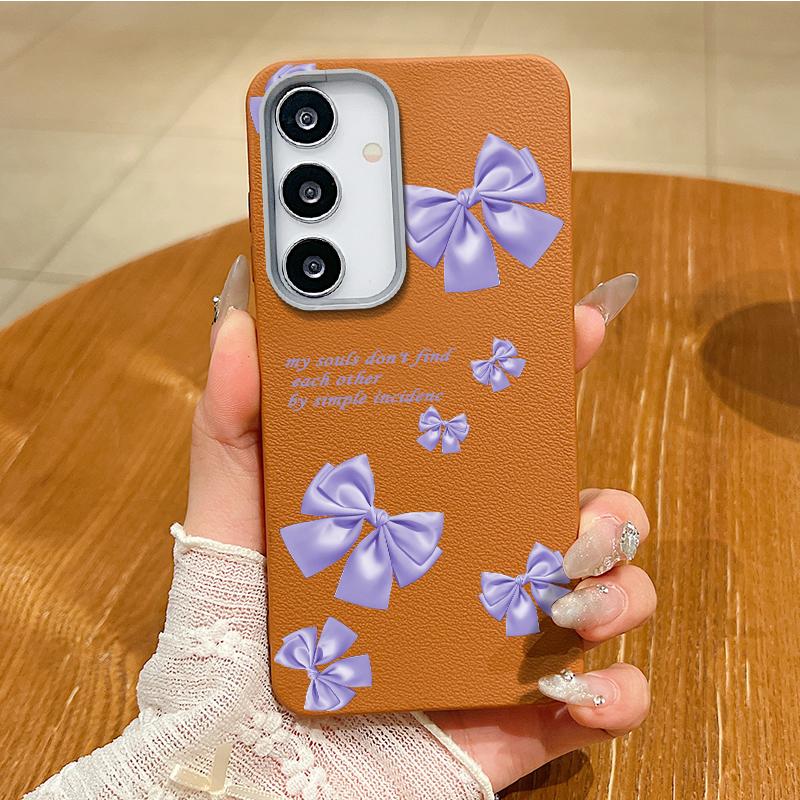 Bowknot Print TPU Soft Leather Texture Magnetic Case For Samsung S25 S24 FE S23 Ultra S22 S21 Wireless Charge Matte Shockproof Slim Phone Cover