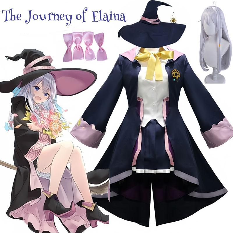 Anime The Journey of Elaina The Wandering Witch Cosplay Costume Hat Wig Outfit Majo No Tabitabi Lovely Women Party Dress