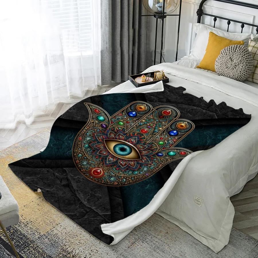 Hamsa Eye Pattern Microfiber Flannel Cover Blanket Bedroom Living Room Sofa Soft And Comfortable Home Decoration