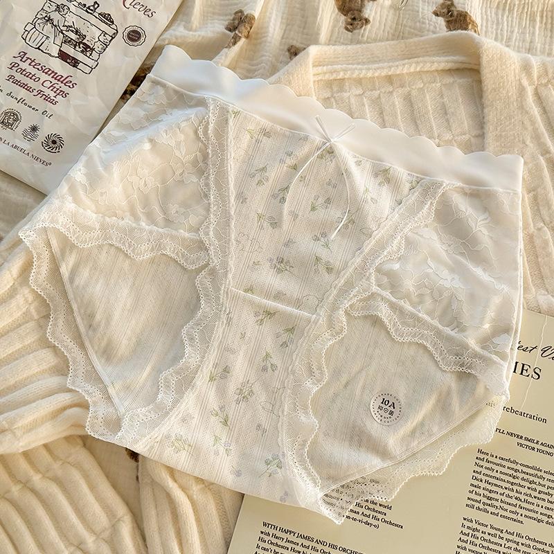 Plus Size Women's Sexy Lace Bow Wrap Hip Mid Waist Traceless Cotton Crotch Panties
