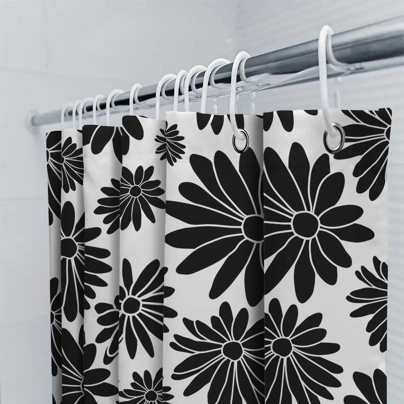Black White Floral Shower Curtain Bathroom Decor Waterproof Fabric With Hooks Set For Bathtub Or Tub Perfect Gift Idea
