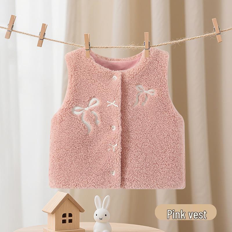 

2025 Winter Baby Girls Embroidered Double-Sided Fleece Vest (0-3Y) 110 cm розовый