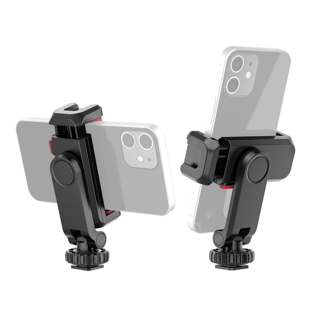 Multi functional Phone Holder Clamp Phone Tripod Mount 360 degrees Rotatable with Dual Cold Shoe Mounts for Smartphone