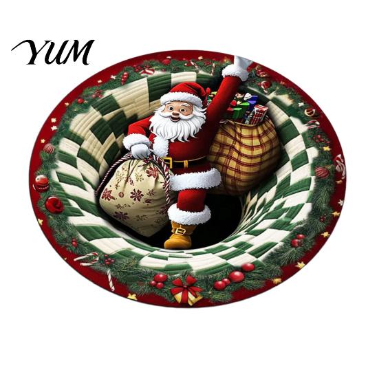 Thickened Cozy Mat Round Christmas Rug, 39" Imitation Cashmere Santa Snowflake Pattern, Holiday Party Floor Covering Area Rug for Home Living