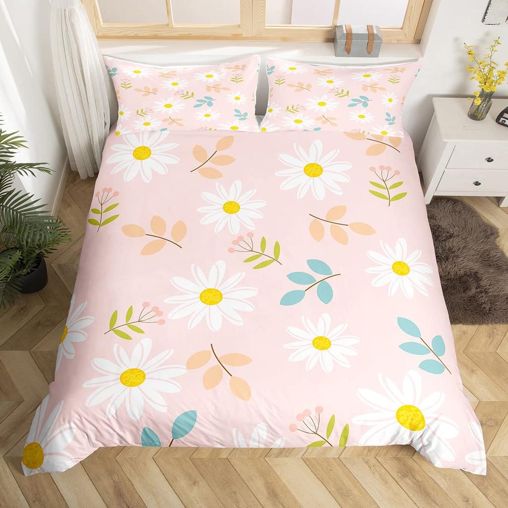 Lavendel Bettbezug-Set, Gänseblümchen Farbe Dekoratives 3-teiliges Bettwäsche-Set mit 2 Kissenbezügen, Full Queen King Size, für Kinder Mädchen