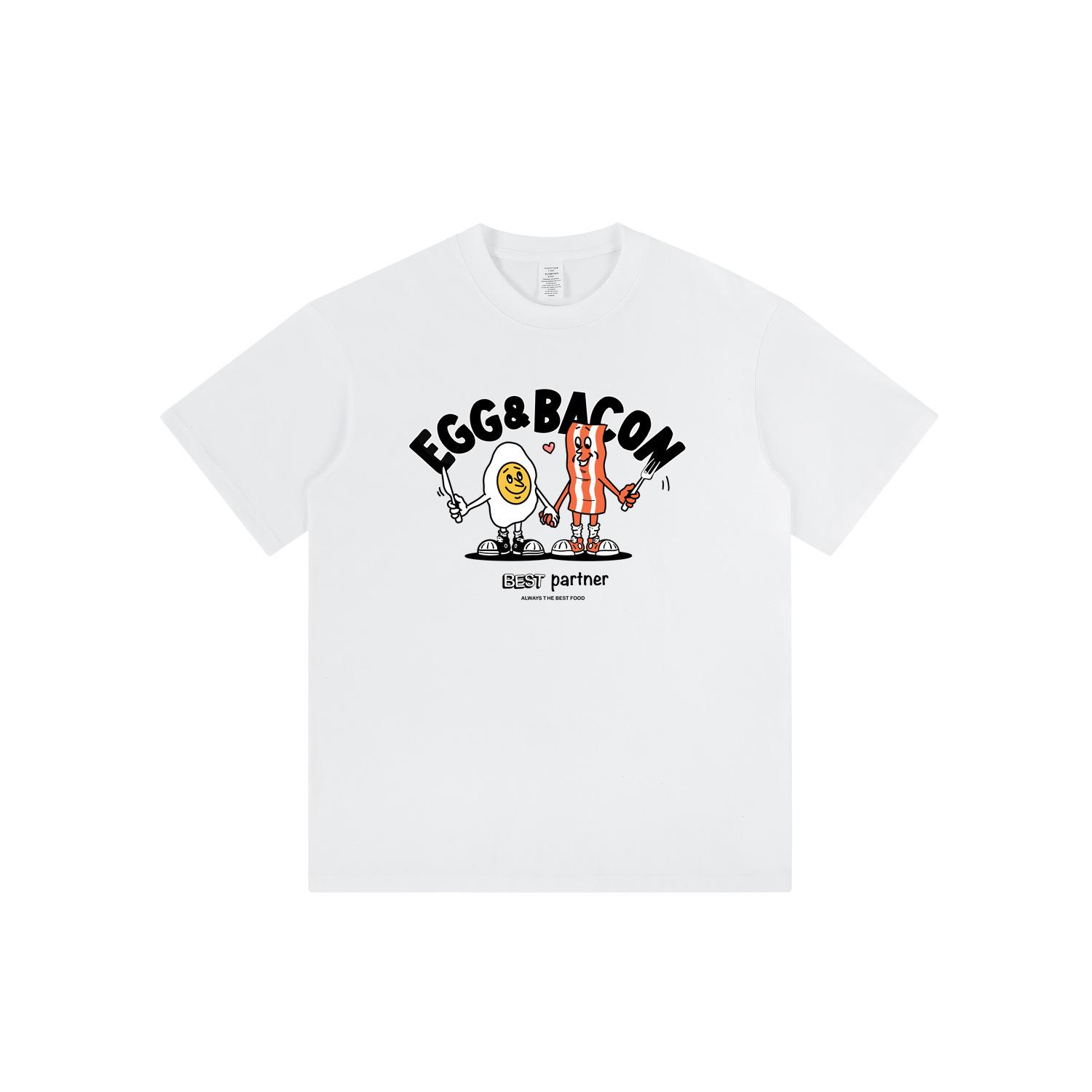 

2024 Summer Cartoon Food Print Round Neck Couple T-shirt XXL