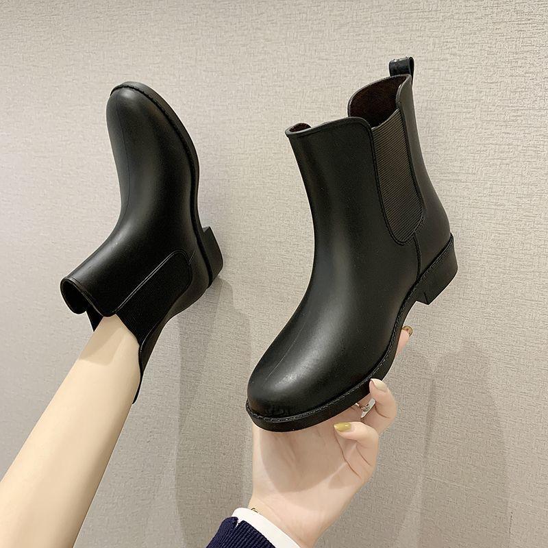 Japanese Style Waterproof Rain Boots For Women Low Heel Anti-Slip Kitchen Gum Boots Casual Outdoor Comfortable Slip-On Footwear