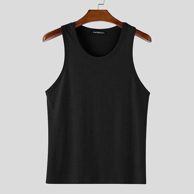 

INCERUN Summer Men Round Neck Solid Sport Casual Tank Tops Undershirts L