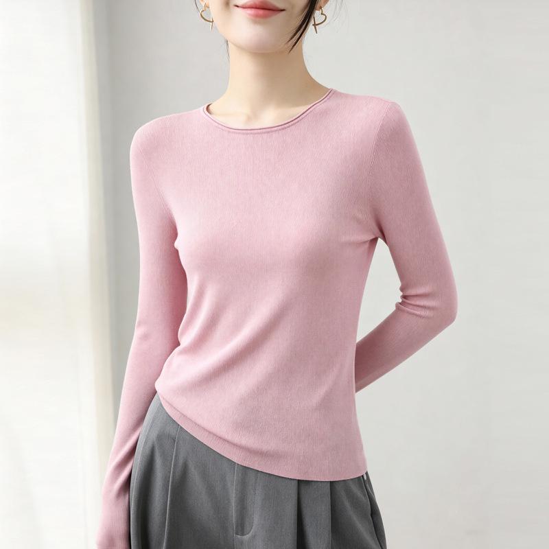 Women's 100% Pure Wool Seamless Round Neck Knit Sweater for Autumn/Winter