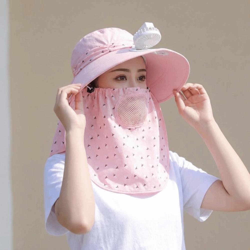 Windproof Tea Picking Hat Full Face Cover Women Sun Hat Electric Fan Bucket Hat  Mountaineering
