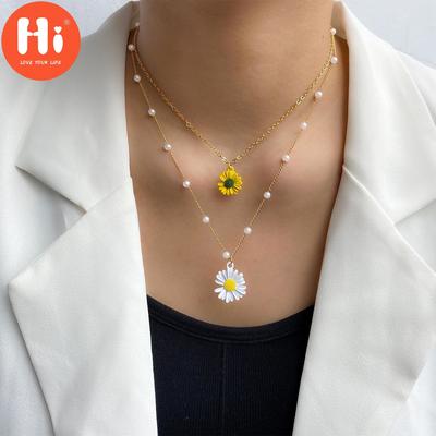 Hi Women's Daisy Multi-layer Beads Exquisite Personality Jewelry Classic Fashion Gift Necklace