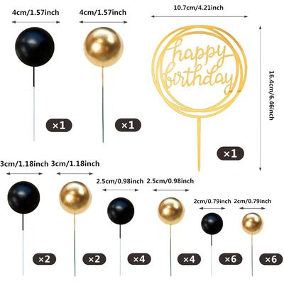 Schwarzgoldener Cake Topper Perlenkugeln Cake Topper Happy Birthday Kuchenstecker DIY Stapeln für Hochzeit Geburtstagsfeier