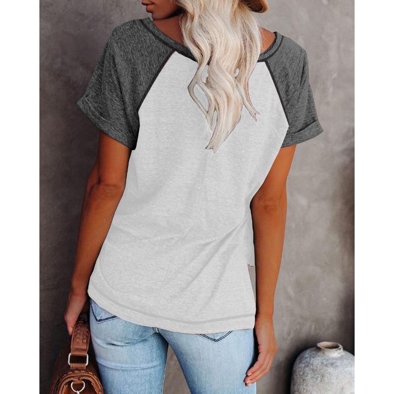 YYFS Damenmode, lässig, Sommer, Frühling, einfarbig, bedruckt, kurzärmelig, O-Ausschnitt, Blusen und Hemden