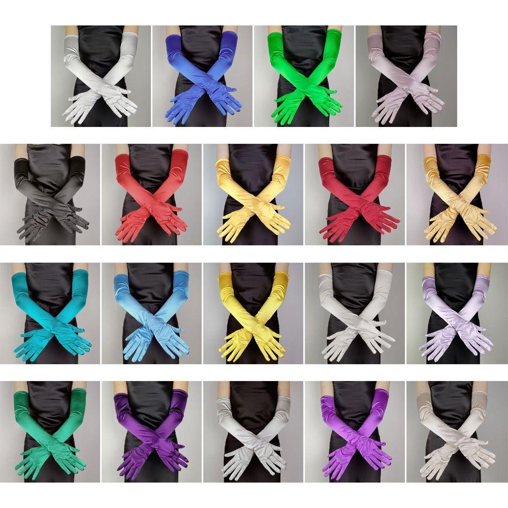 Candy Color Long Satin Glove Women's Elegant Wedding Dress Mittens Sunscreen Driving Glove  Women