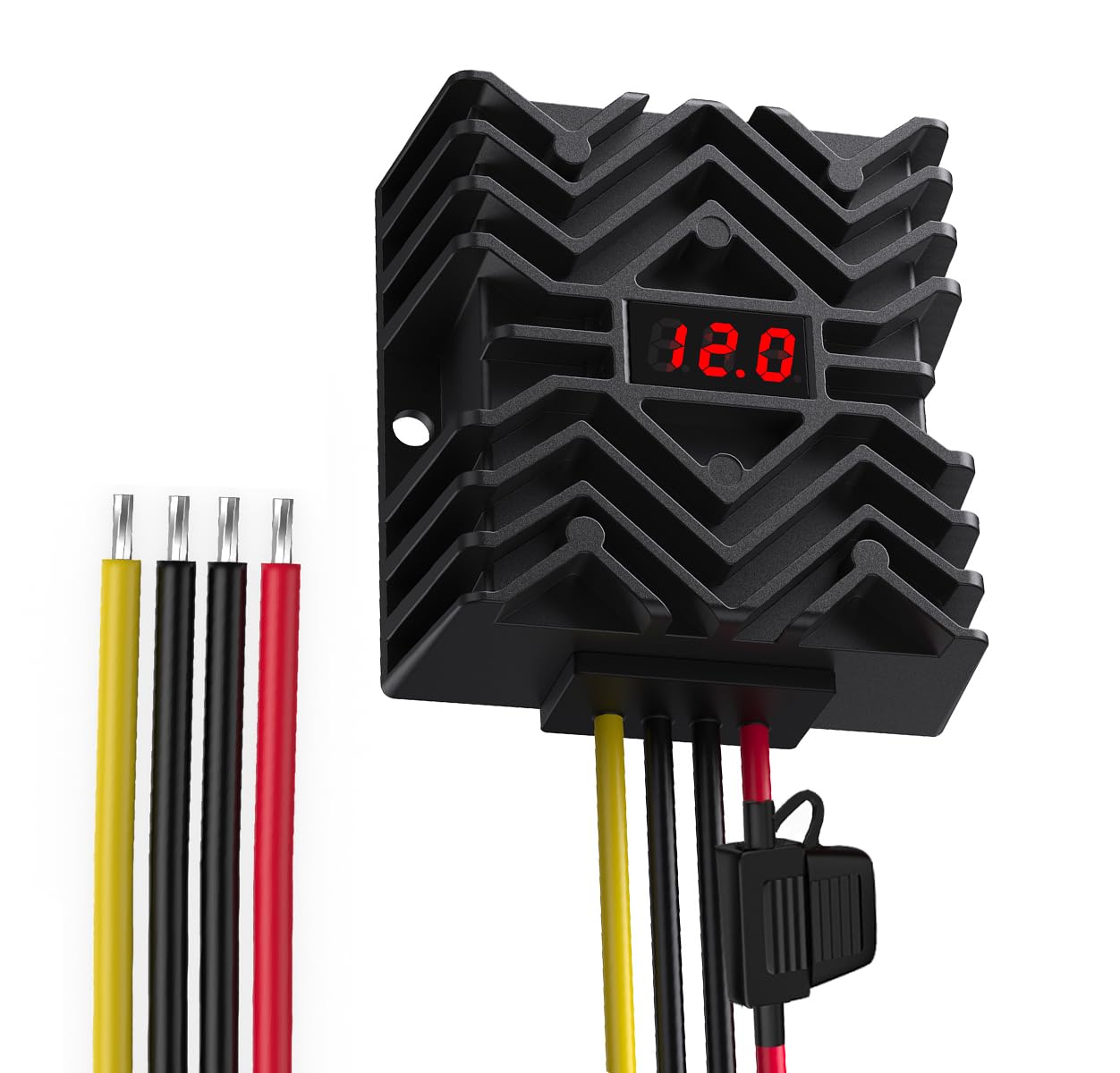 

Преобразователь 24 В постоянного тока в 12 В с LED-дисплеем напряжения и предохранителем на микроконтроллере, толстая проводка 16AWG, водонепроницаемый регулятор напряжения, совместимый с системами безопасности и GPS