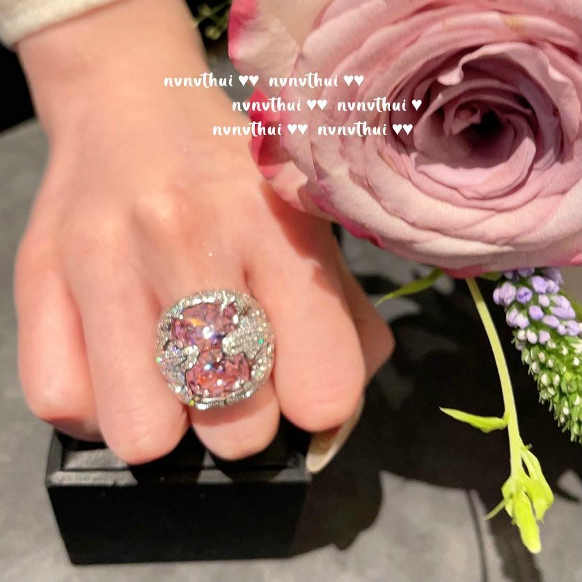 Jewelry, Vintage Crown Jewel Ring, Wedding Banquet, Bud Rose Pink Zircon Ring, Set