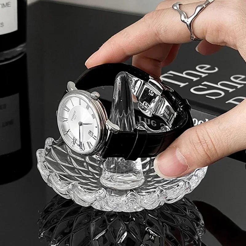 Creative Relief Glass Tray Light Luxury Dressing Table Jewelry Storage Trays Decorative Watch Plate Room Organization Tray
