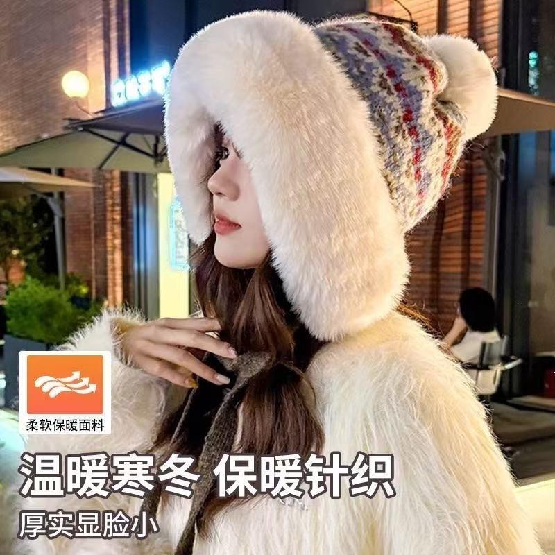 Women S Winter Knit Hat With Pom Pom Earmuff Thick Warm Large Size
