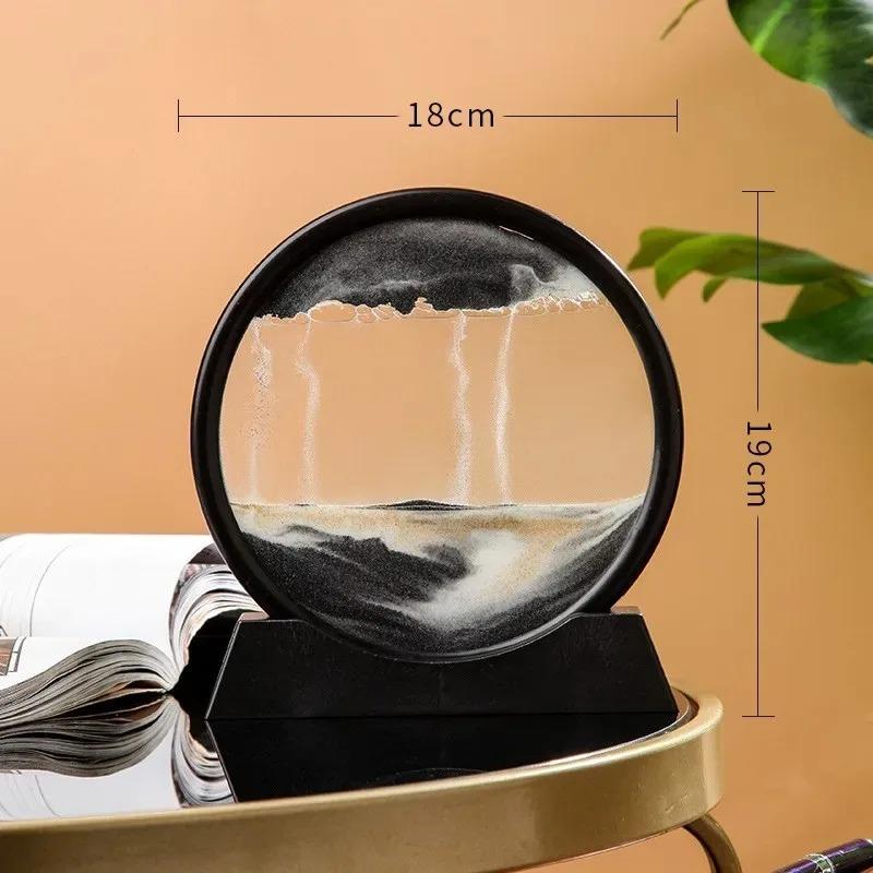 3D Flowing Sand Art Picture 7-Inch Round Glass Seaview Hourglass Flowing Sand Craft Flowing Sand Painting Home Decoration