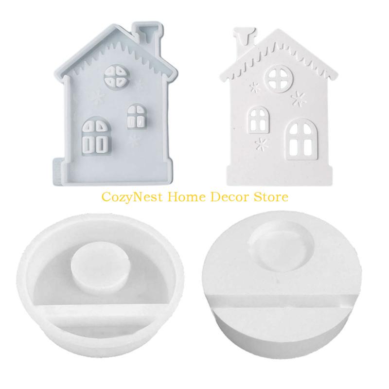 92MF Castle House Candle Holder Castings Molds Resins Moulds Gypsum Clay Molds Candlesticks Silicone Molds Home Decorations