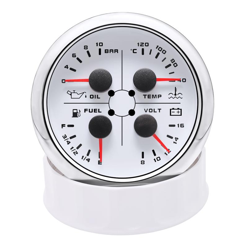 HD 85mm 4 in 1 Multifunction Oil Pressure/Water Temp/Voltmeter/ Fuel Level 0-190 ohms 240-33 ohms 40-120℃ Temp With Alarm