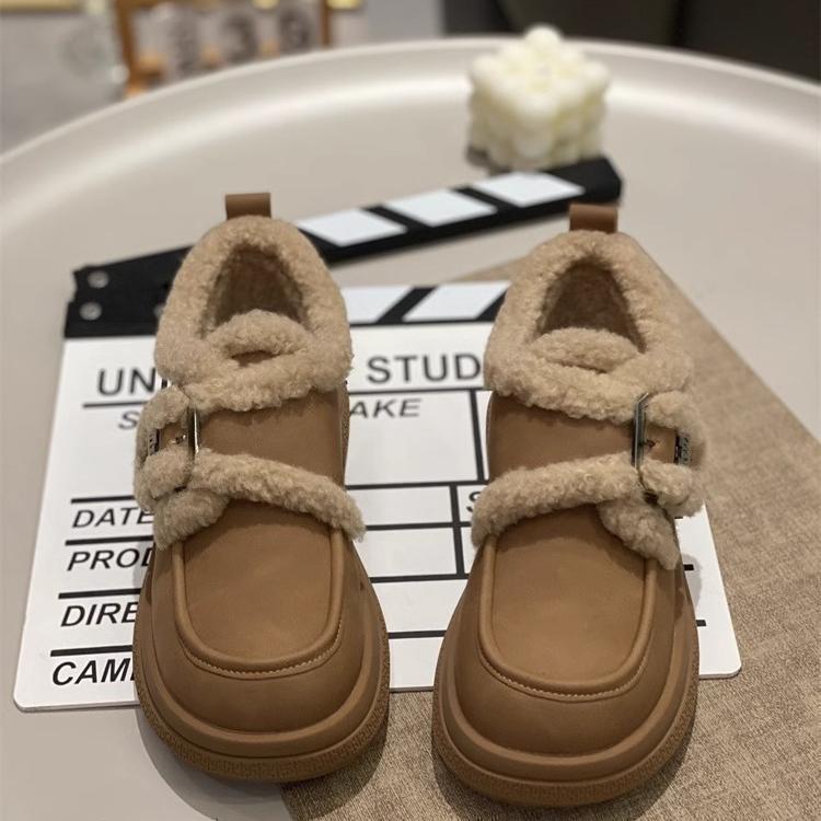 velvet cotton shoes women's autumn and winter new snow boots lamb wool platform casual shoes