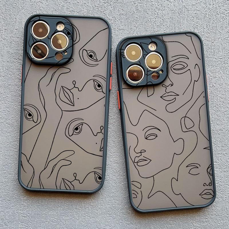Abstract Geometric Art Line Face Phone Case for IPhone 15 14 Pro Max Plus 13 12 11 Pro Max Mini 7 8 Plus X XS XR Shockproof Case