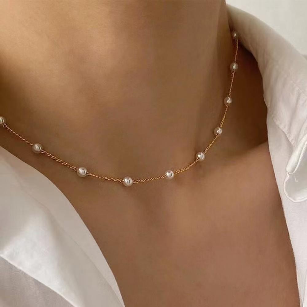

A women s beaded pearl lace gold gothic pendant collar necklace - girl s jewelry accessory