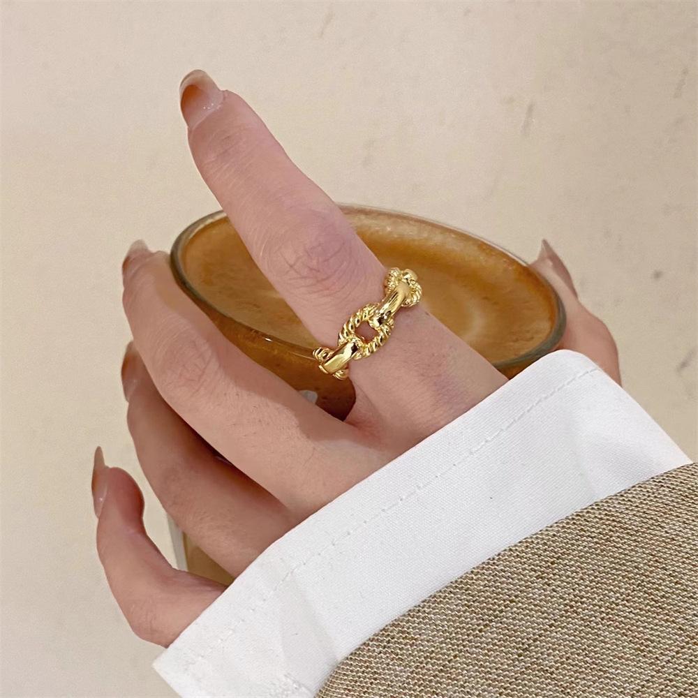 Heavy Industry Hollow Twist Chain Chain Ring Sterling Silver Index Finger Ring ins Personalized Open Ring