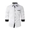 2026 Men's Slim Fit Color-Block Cotton Long Sleeve Shirt - Spring/Autumn Fashion